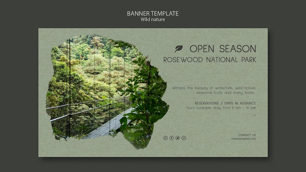 Free PSD rosewood national park banner template with forest and lake