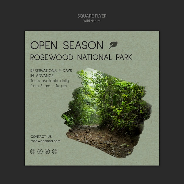 Rosewood national park flyer template with forest