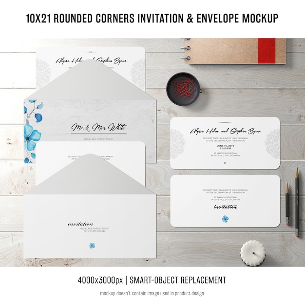 Free PSD  rounded corners invitation and envelope mockup