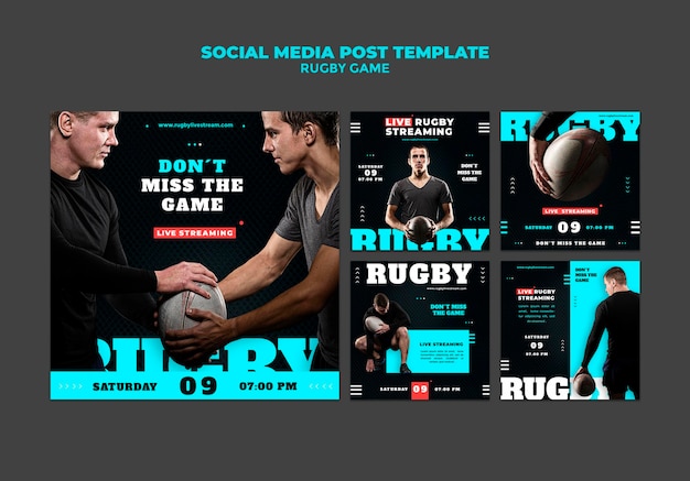 Rugby game social media post design template