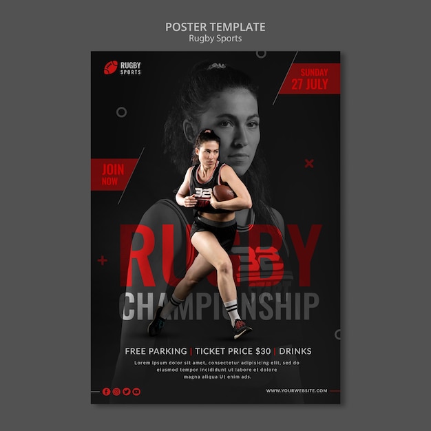 Free PSD rugby sports poster template