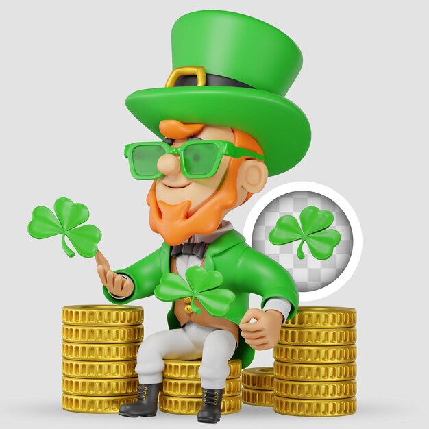 Free PSD saint patrick character sitting on coins