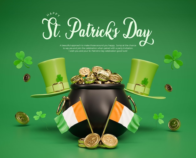 Saint patrick's day celebration 3d social media banner design template