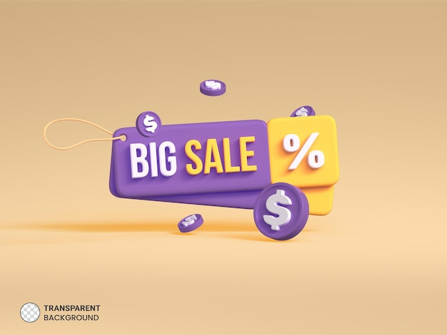 Free PSD sale discount coupon tag icon isolated 3d render illustration