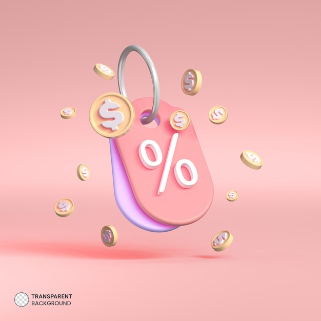 Free PSD sale discount coupon tag icon isolated 3d render illustration