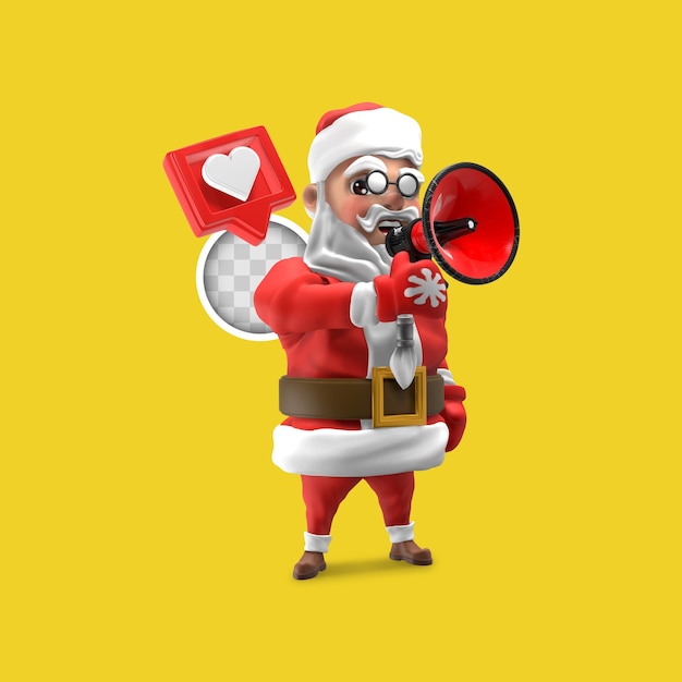 Santa Claus announcing Christmas with megaphone. 3d rendering