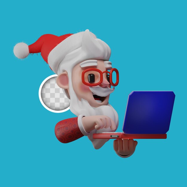 Santa claus doing online shopping from computer. 3d rendering