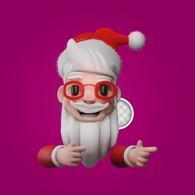 Free PSD santa claus pointing with hand. 3d rendering