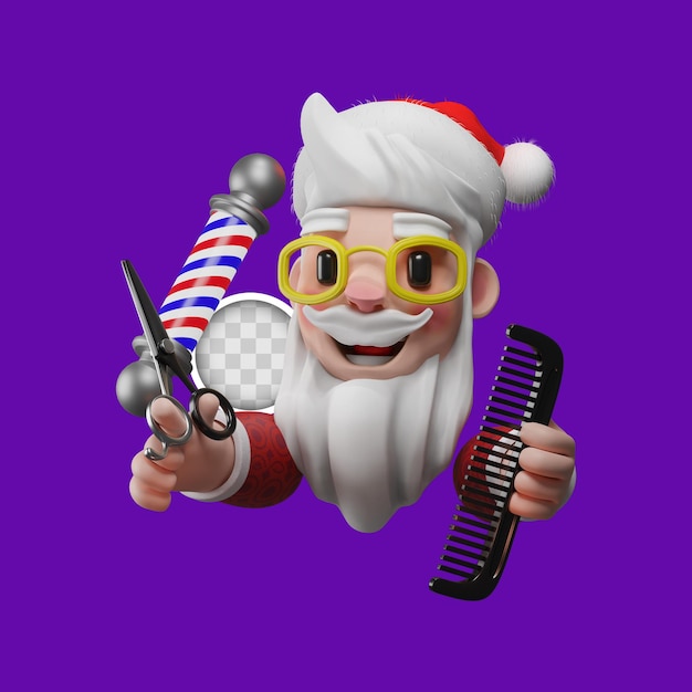 Free PSD santa claus with barbershop elements. 3d rendering