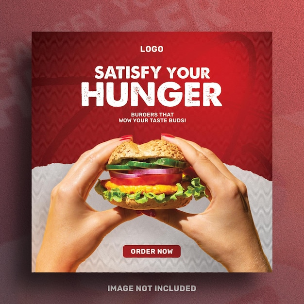 Free PSD satisfy your hunger with delicious burgers social media post design template