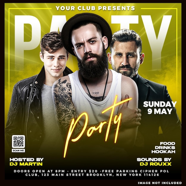 Free PSD saturday dj party flyer social media post