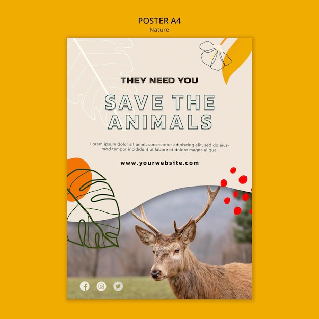 Free PSD save animals poster template