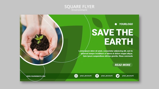 Free PSD save the earth environment with hands holding plant in dirt