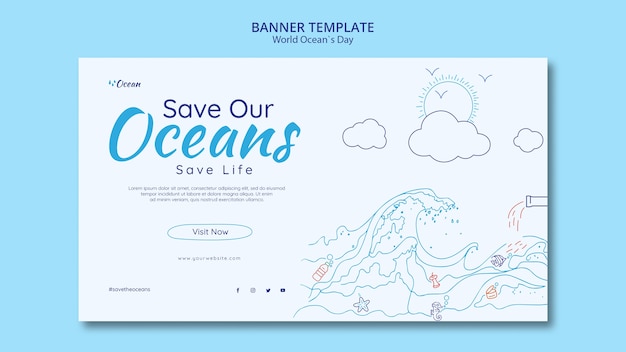 Free PSD save the oceans banner template