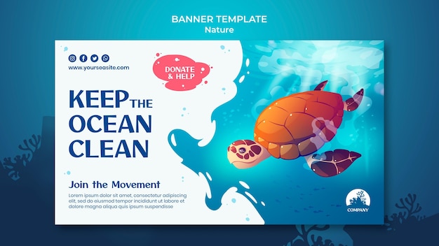 Free PSD save the oceans banner template