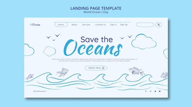 Free PSD save the oceans landing page