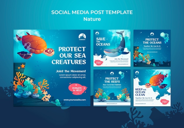 Free PSD save the oceans social media posts