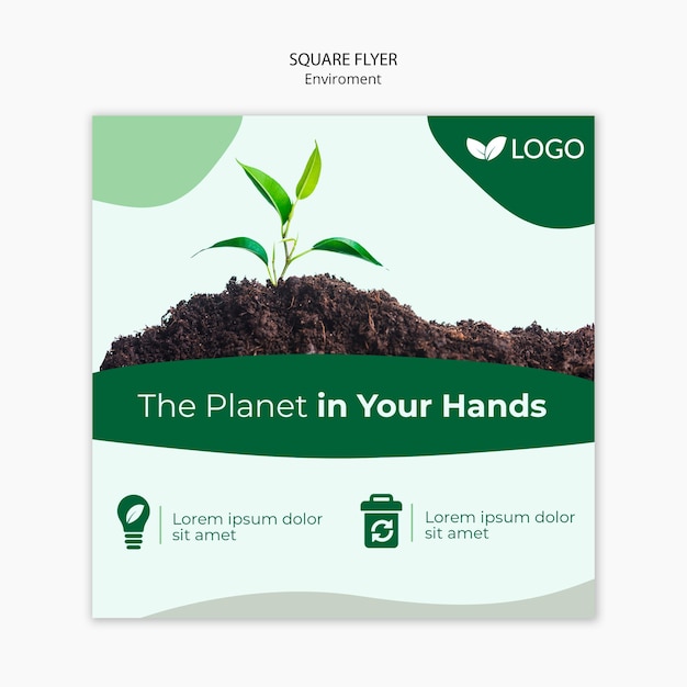 Save the planet flyer template with plant and soil