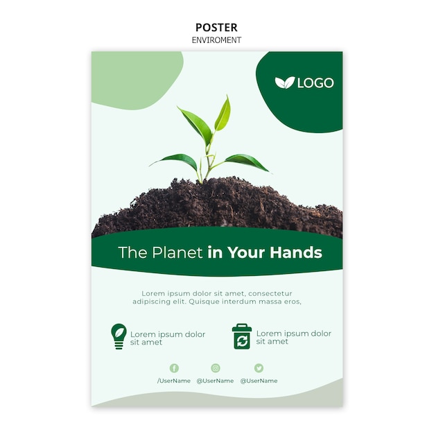 Free PSD save the planet poster template with plant and soil