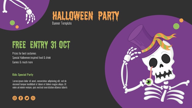 Scary halloween flyer with skeleton