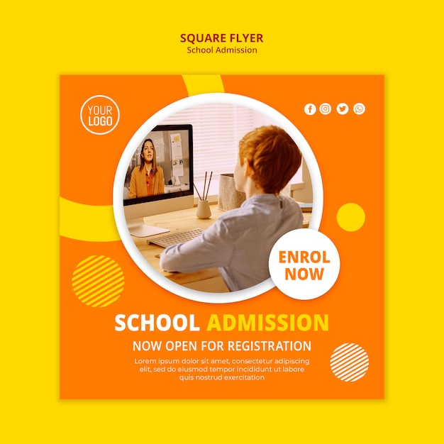 School admission concept square flyer template