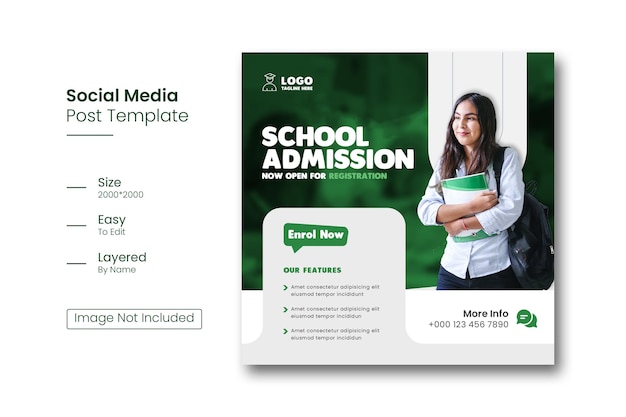 Free PSD school admission social media post or instagram post template