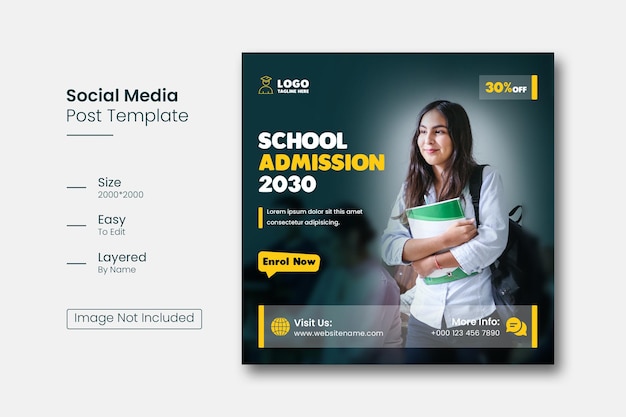 School Admission social media post or instagram post template