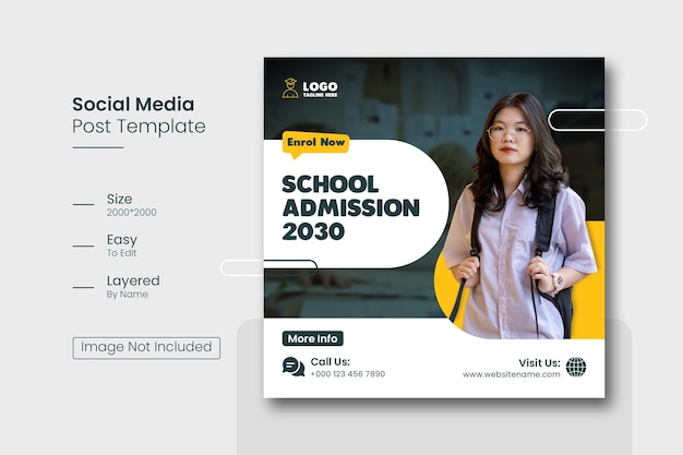 Free PSD school admission social media post or instagram post template