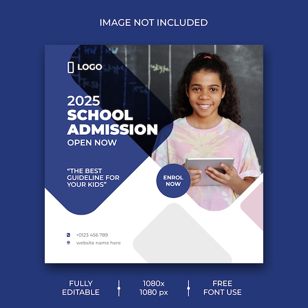 Free PSD school admission social media post template