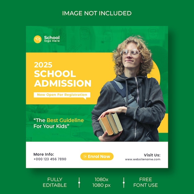 Free PSD school admission social media post and web banner template