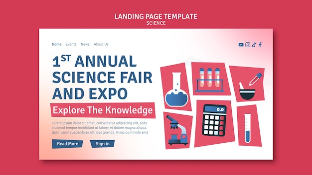 Free PSD science fair landing page template