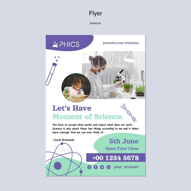 Science flyer template with photo