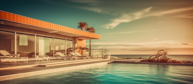 Free PSD sea viewluxury modern beach house generative ai