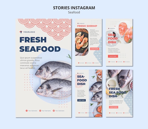 Free PSD seafood concept instagram stories template