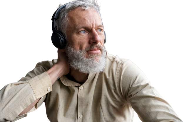 Free PSD senior man with headphones