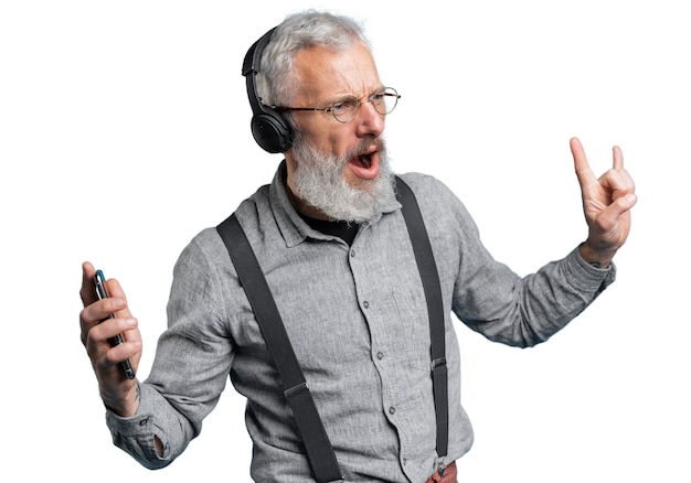 Free PSD senior man with headphones