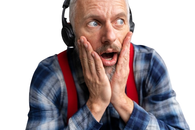 Free PSD senior man with headphones