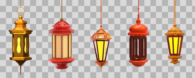 Free PSD set of arabic lamps. 3d illustration