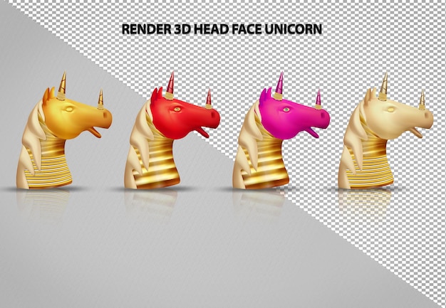 Free PSD set collection 3d render illustration unicorn head face unicorn