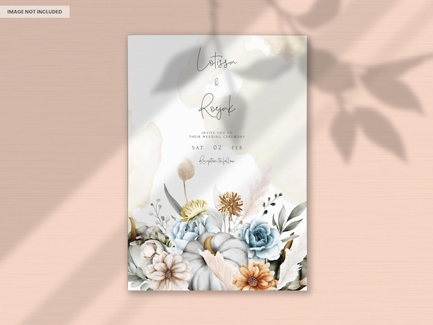 Free PSD set of elegant hand drawn watercolor flowers wedding invitation