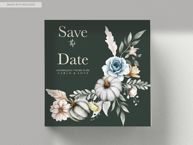 Free PSD set of elegant hand drawn watercolor flowers wedding invitation