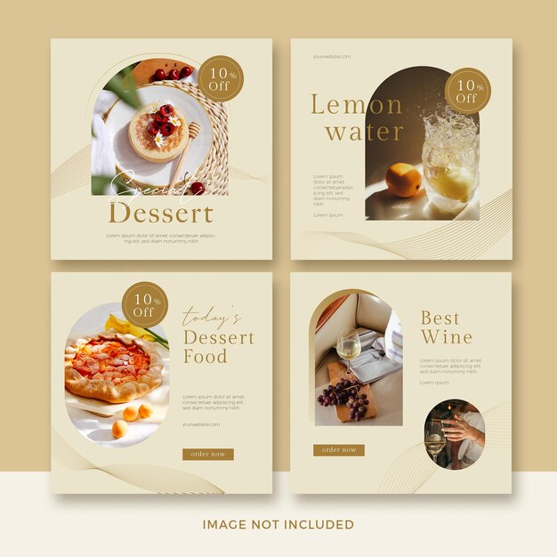 Set of Restaurant square banner template with abstract wave Premium Psd