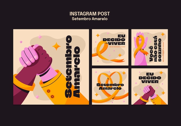 Free PSD setembro amarelo awareness  instagram posts