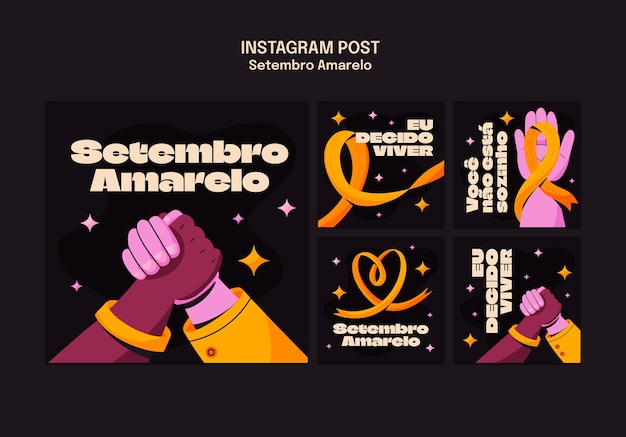 Free PSD setembro amarelo awareness  instagram posts