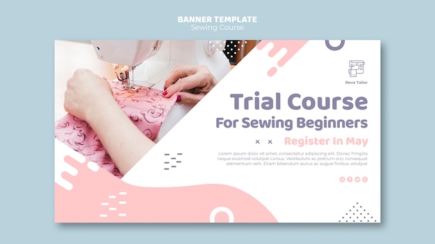 Free PSD sewing course for beginners banner template