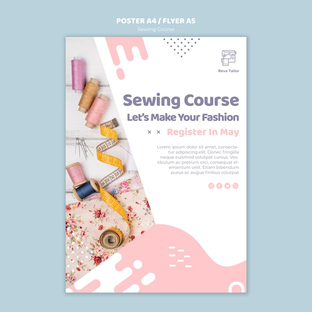 Free PSD sewing course poster or flyer template