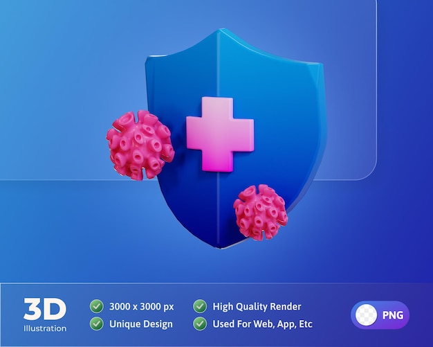 Free PSD shield virus health and medicine icon 3d illustration