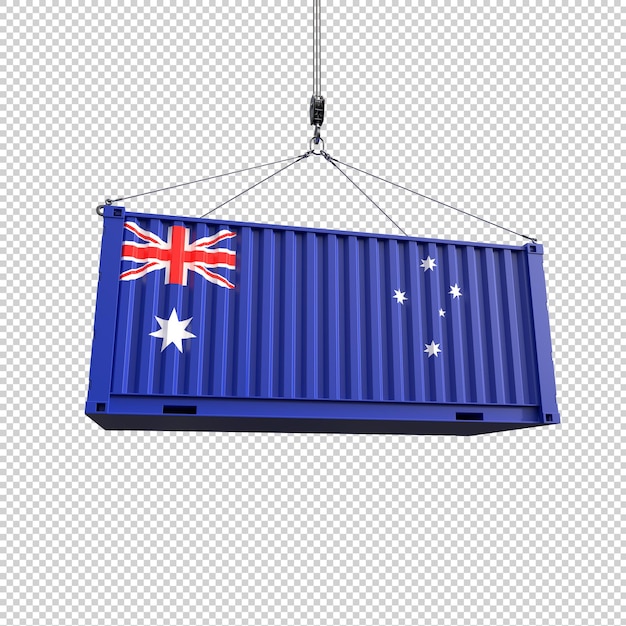 Free PSD shipping container with australia flag on transparent background