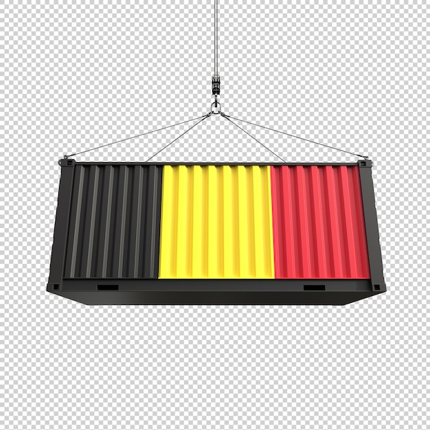 Free PSD shipping container with belgium flag on transparent background