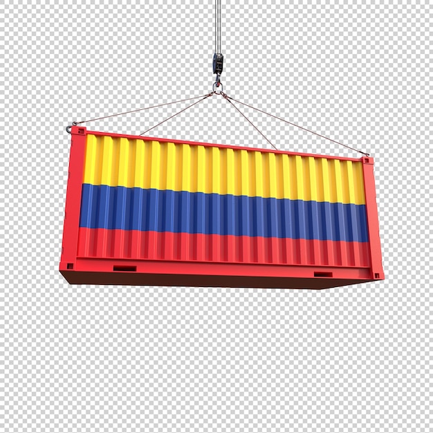 Free PSD shipping container with colombia flag on transparent background